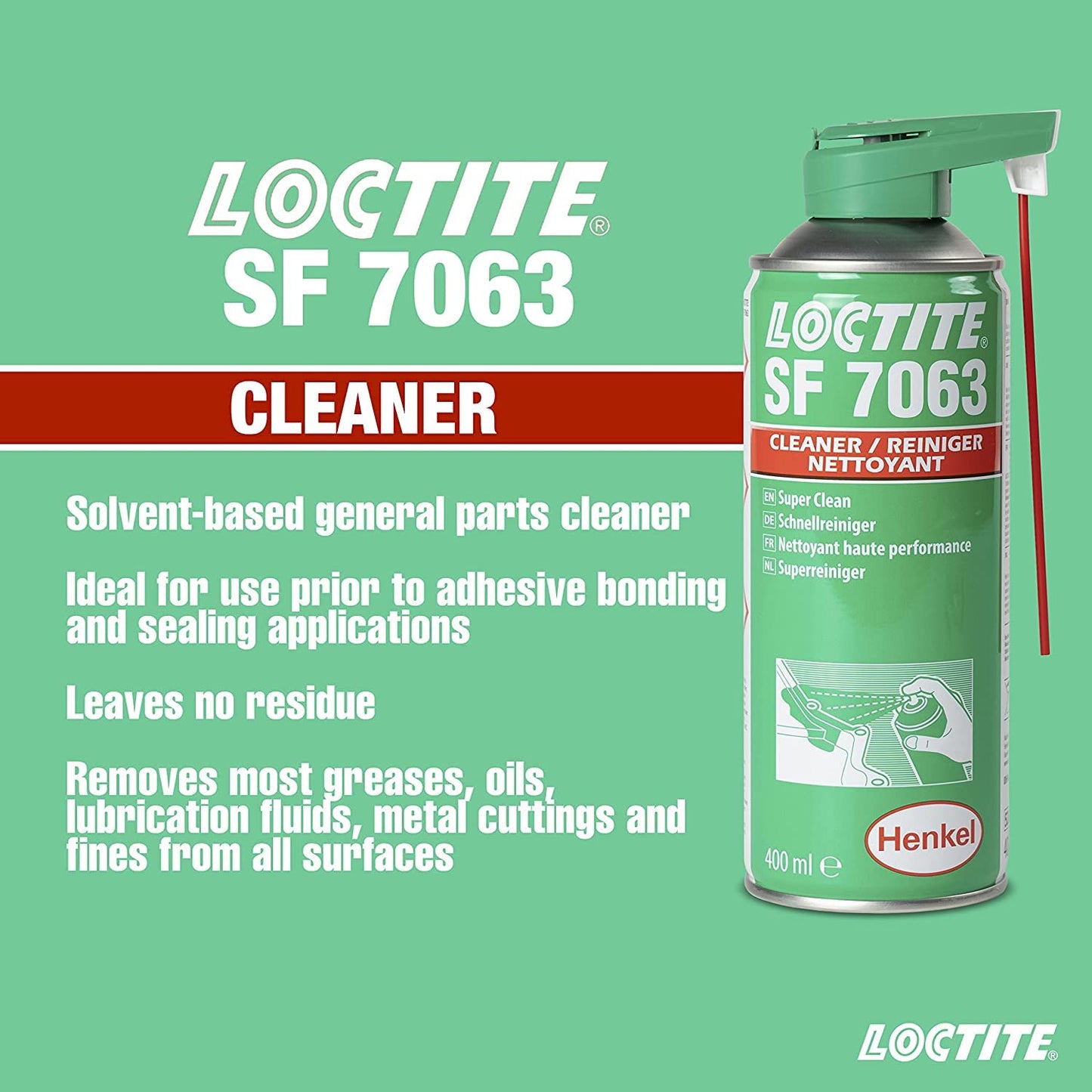 LOCTITE SF 7063 Degreaser, Solvent-based Surface and Engine Degreaser, All-Purpose Degreasing Spray, Preparatory Spray for Adhesive Application, 400ml