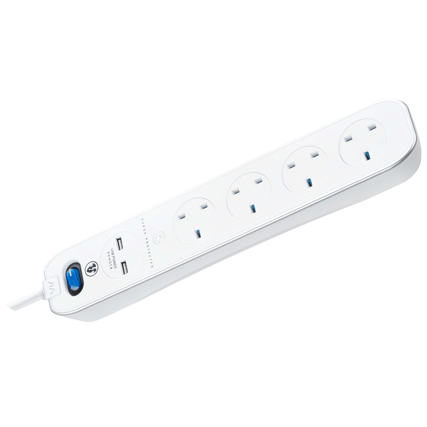 Masterplug SRGLSU42PW 4 Gang 2m Surge Protected with 2 x USB Sockets in White