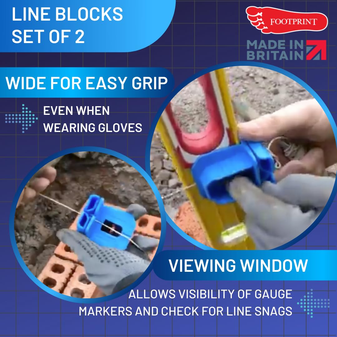 Footprint Corner Blocks Pack of 2 - Essential Bricklaying Tools. Viewing Window to See Line. Tough Engineer Grade Plastic, Large and Easy to Grip. Keeps Brick Courses Straight and Level.