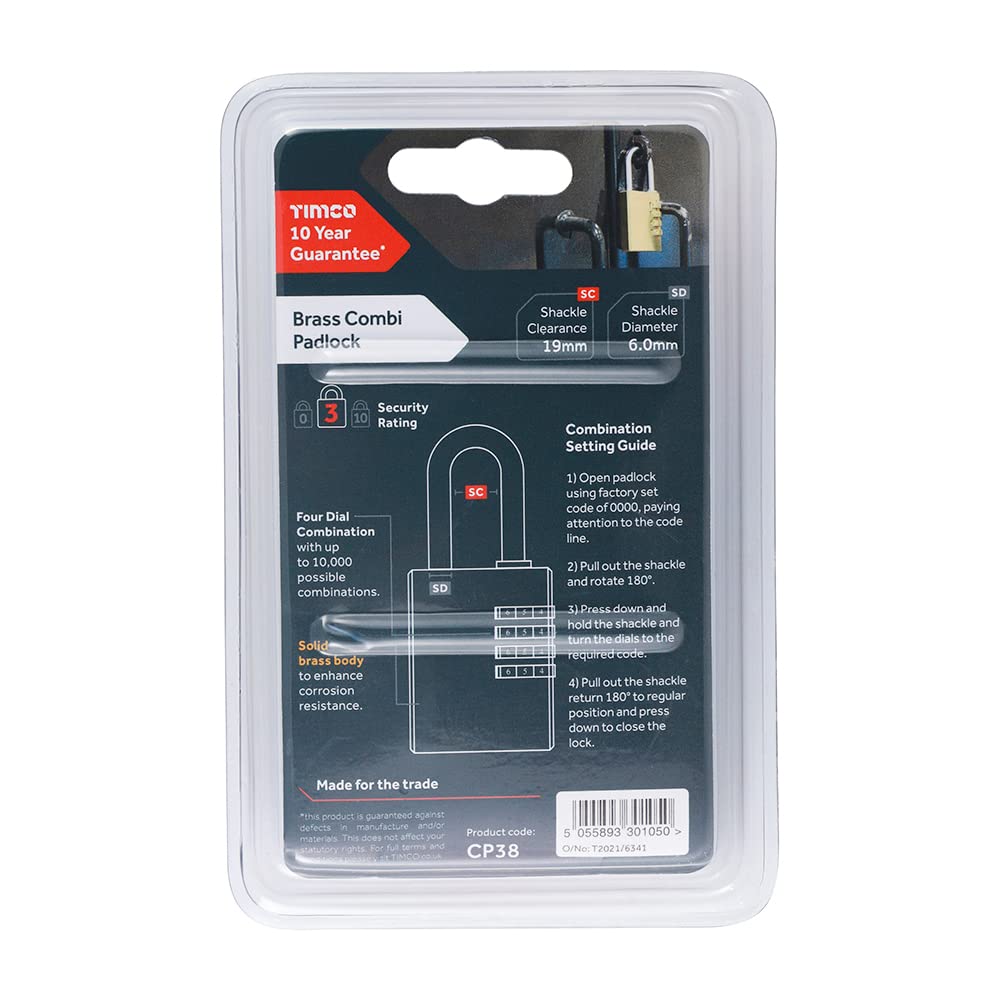 TIMco CP38 Combi Padlock 38mm - Brass 1 pc