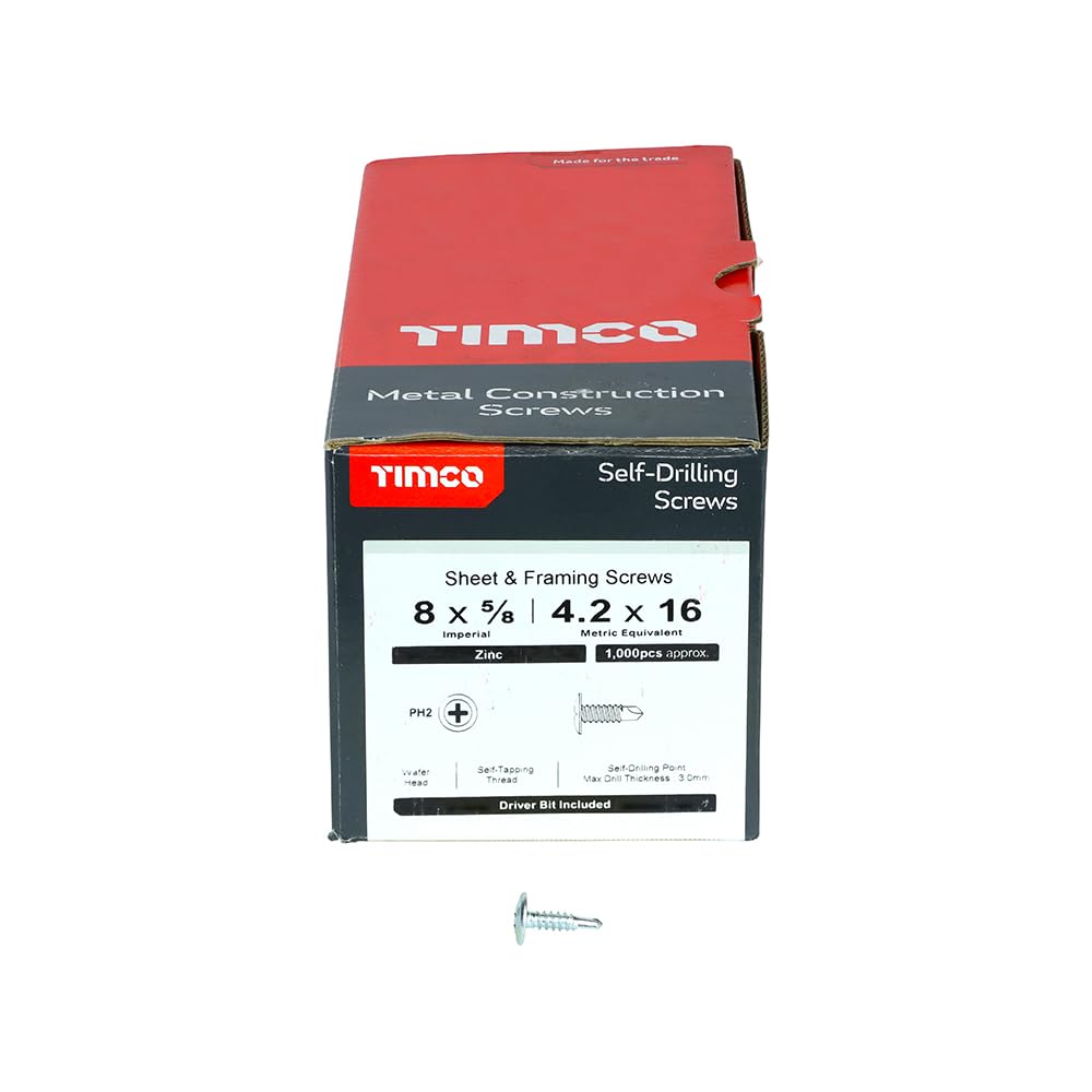 TIMco PH2 BZP Wafer Head Self-Drill Screw - Silver (Box of 1000)