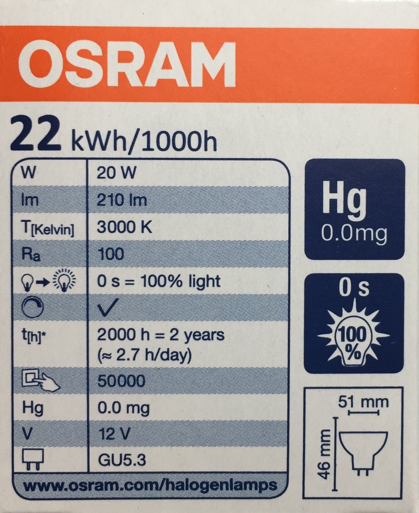 Osram Decostar 51s 44860WFL Halogen Lamp with Cold Mirror Reflectors and Cover Disk / 12 Volt 20 Watt/Socket Gu5.3 36 / Diameter 51 mm/Set of 10