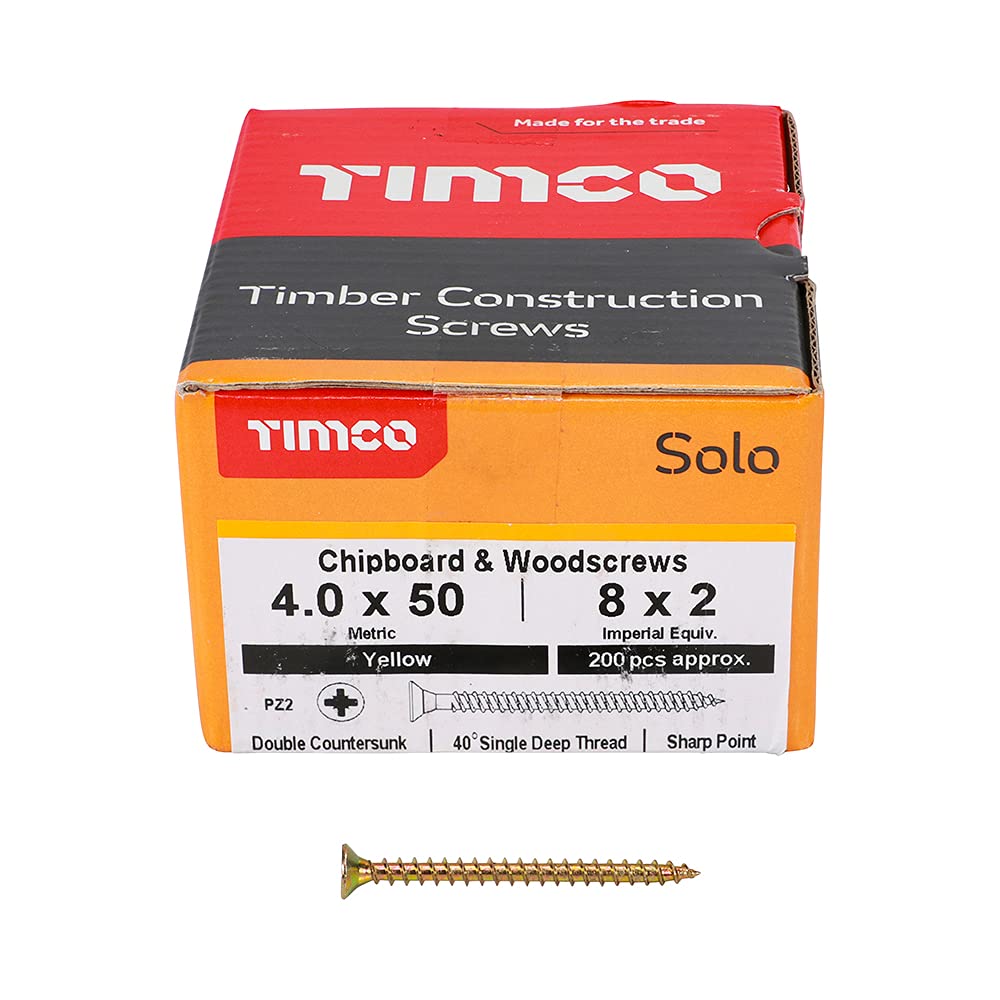 TIMCO 35030SOLOC Solo Chipboard & Woodscrews-PZ-Double Countersunk-Gold-3.5 x 30-Box of 200, Yellow, 3.5 x 30mm, Set of 200 Pieces