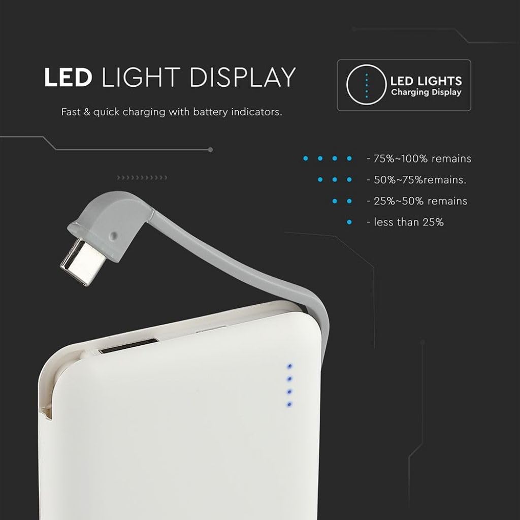 V-tac VT-3510 Compacte powerbank - 5.000 mAh - wit