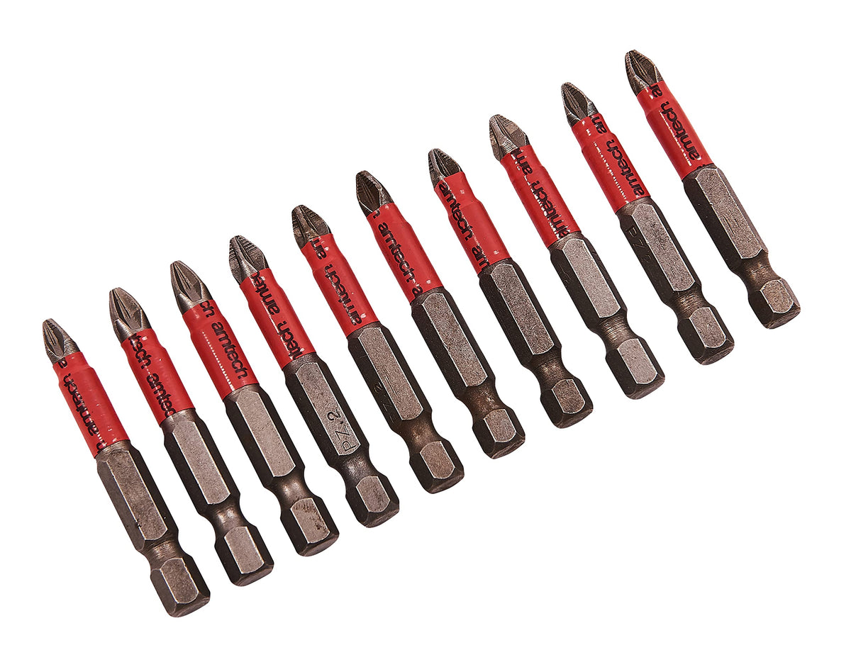 Amtech L2360 10 Piece 50mm non-slip Pozi drive bit set
