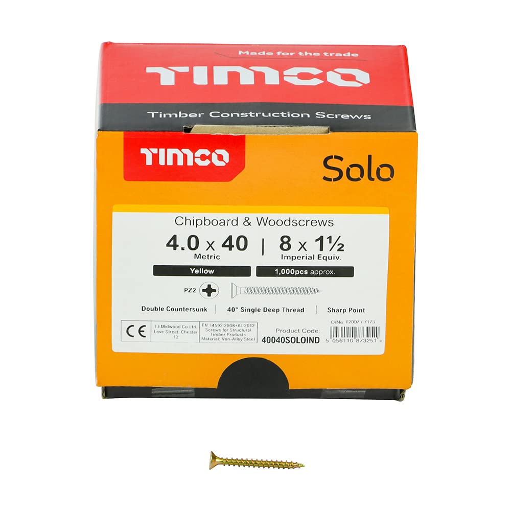 TIMCO Solo Woodscrews Industry Pack - 4.0 x 40mm - Gold