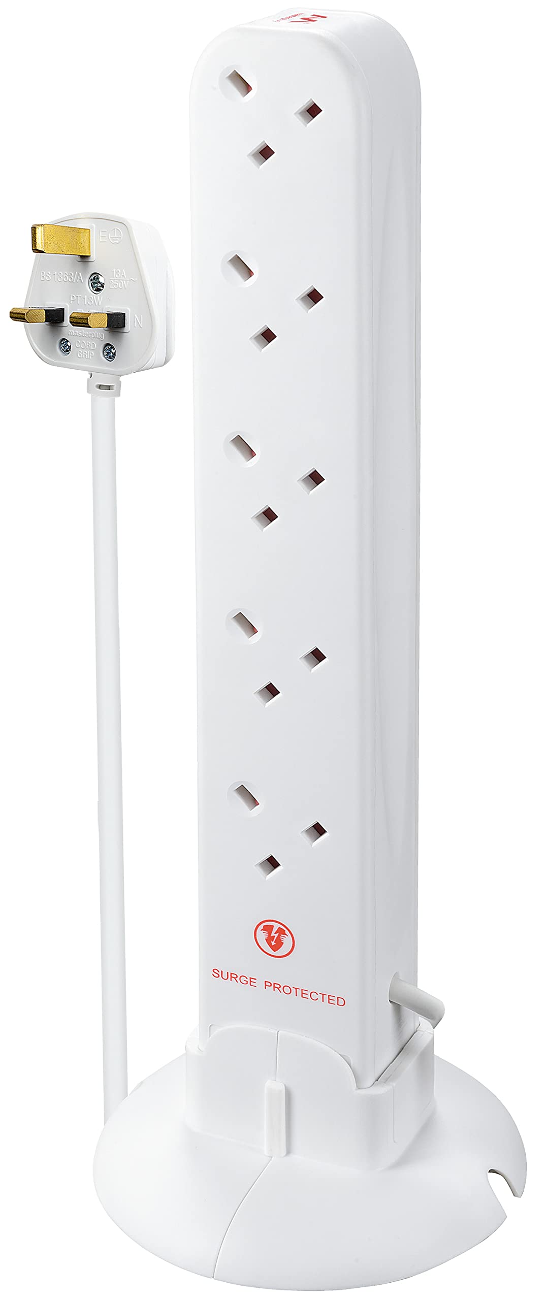 Masterplug Srgtow10110 10-Gang Power Tower Surge Protected Socket with 1 m Extension Lead in White