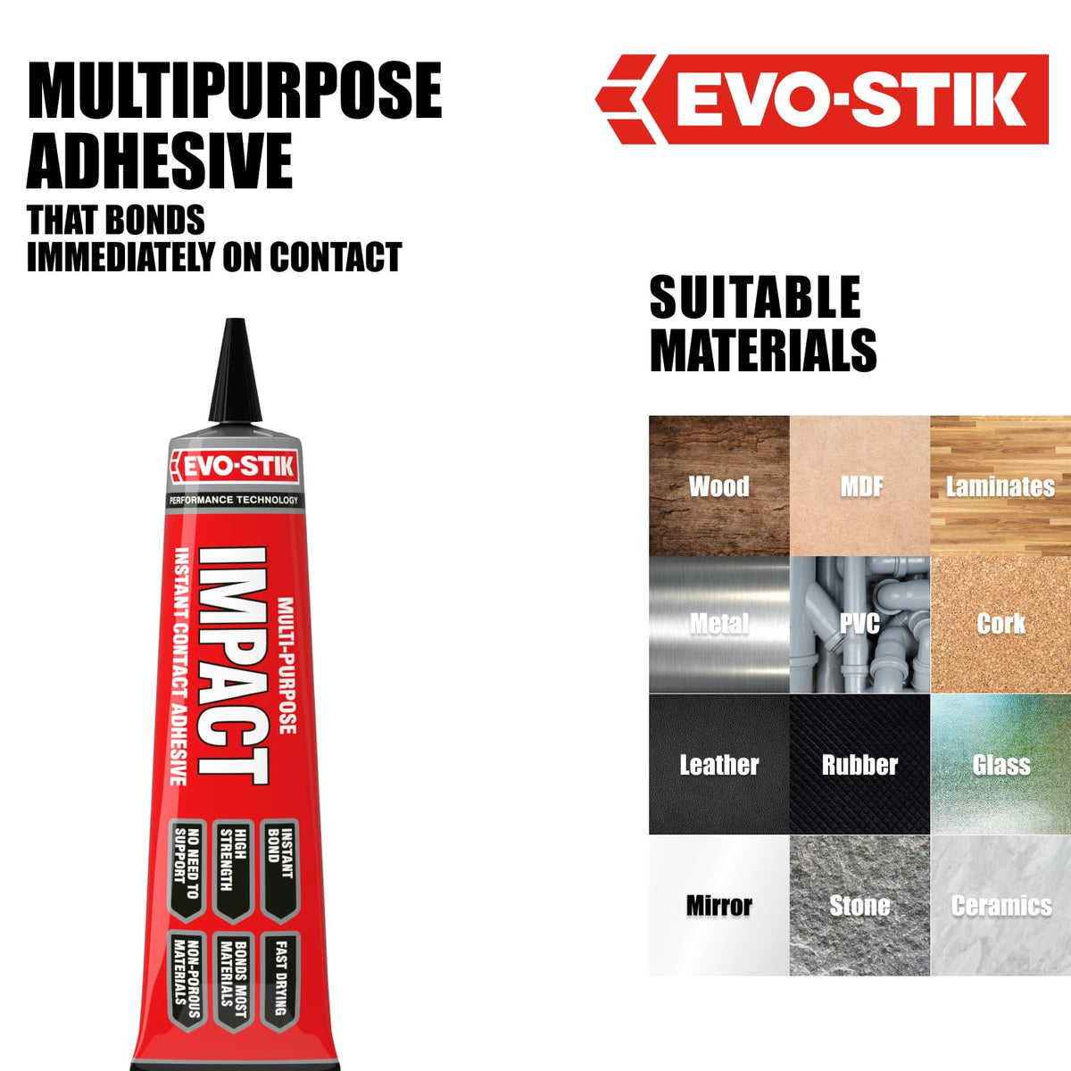 EVO-STIK Impact Adhesive, Multipurpose, High-Strength Adhesive, Bonds Instantly on Contact, Fast Drying, 250ml Tin