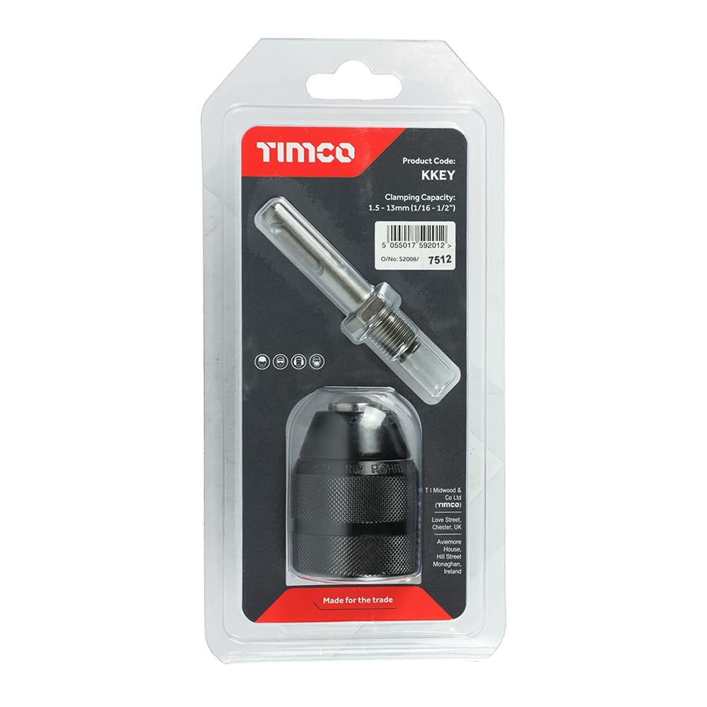 TIMCO Keyless Chuck & SDS Plus Adaptor Set 1/2" - Ideal for impact drills up to 750 watt