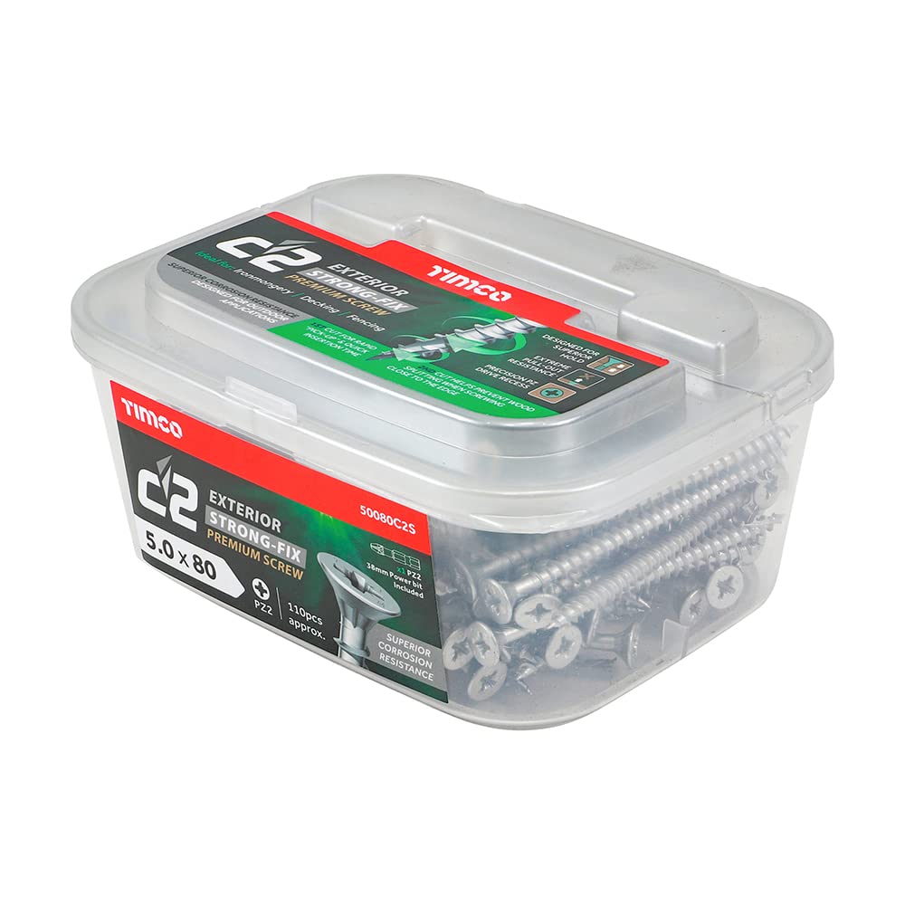 TIMCO C2 Exterior Multi-Purpose Premium Countersunk Silver Woodscrews - 5.0 x 80 -Tub of 110