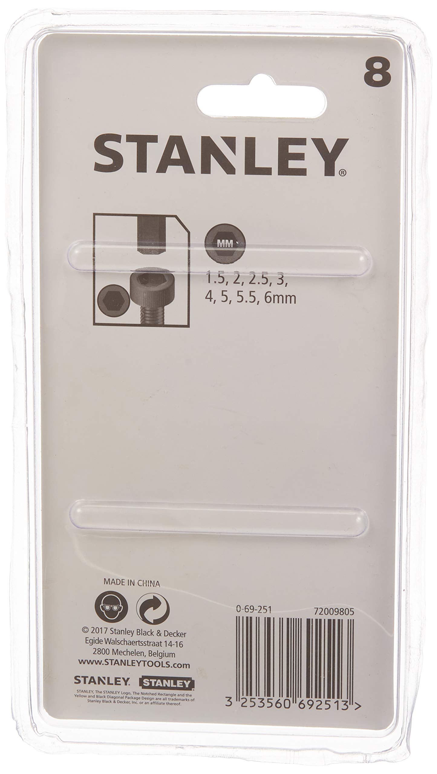 Stanley Sechskantstiftschlüssel-Set, 10-teilig, je 1x 1.5/2/2.5/3/4/5/5.5/6/8/10mm Stiftschlüssel