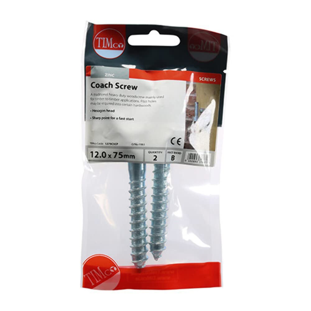 Timco Coach Screw - BZP - 12.0 x 75-2 Pieces