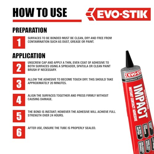 EVO-STIK Impact Adhesive, Multipurpose, High-Strength Adhesive, Bonds Instantly on Contact, Fast Drying, 250ml Tin