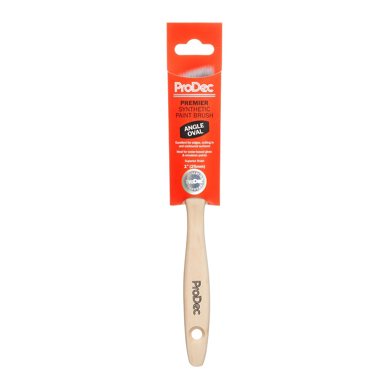 ProDec 1 inch Premier Angle Oval Trade Professional Synthetic Paint Brush for a Smooth Finish Painting with Emulsion, Gloss and Satin Paints on Walls, Ceilings, Wood and Metal, 1" 25mm