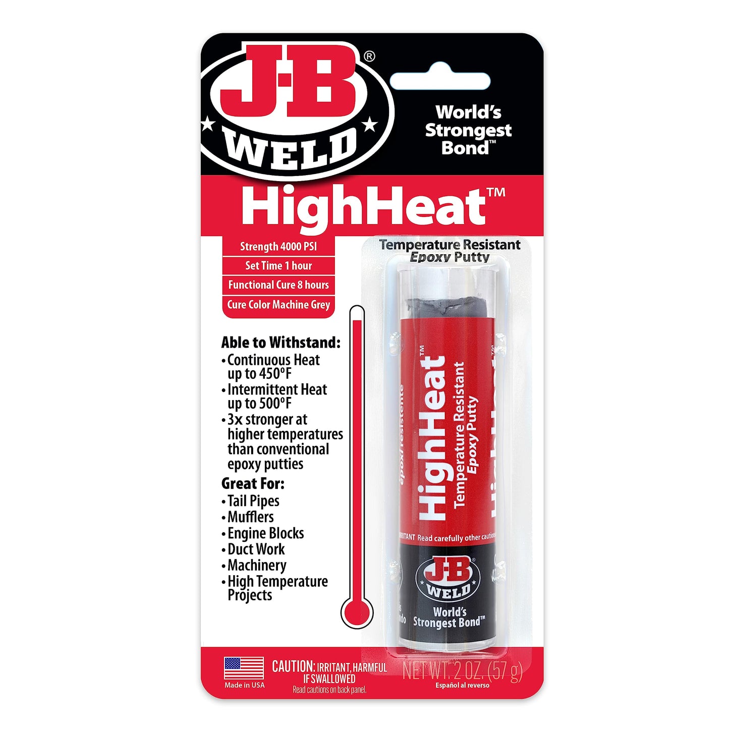 J-B Weld 8297 HighHeat Temperature Resistant Epoxy Putty Stick, Machine Gray, 2oz