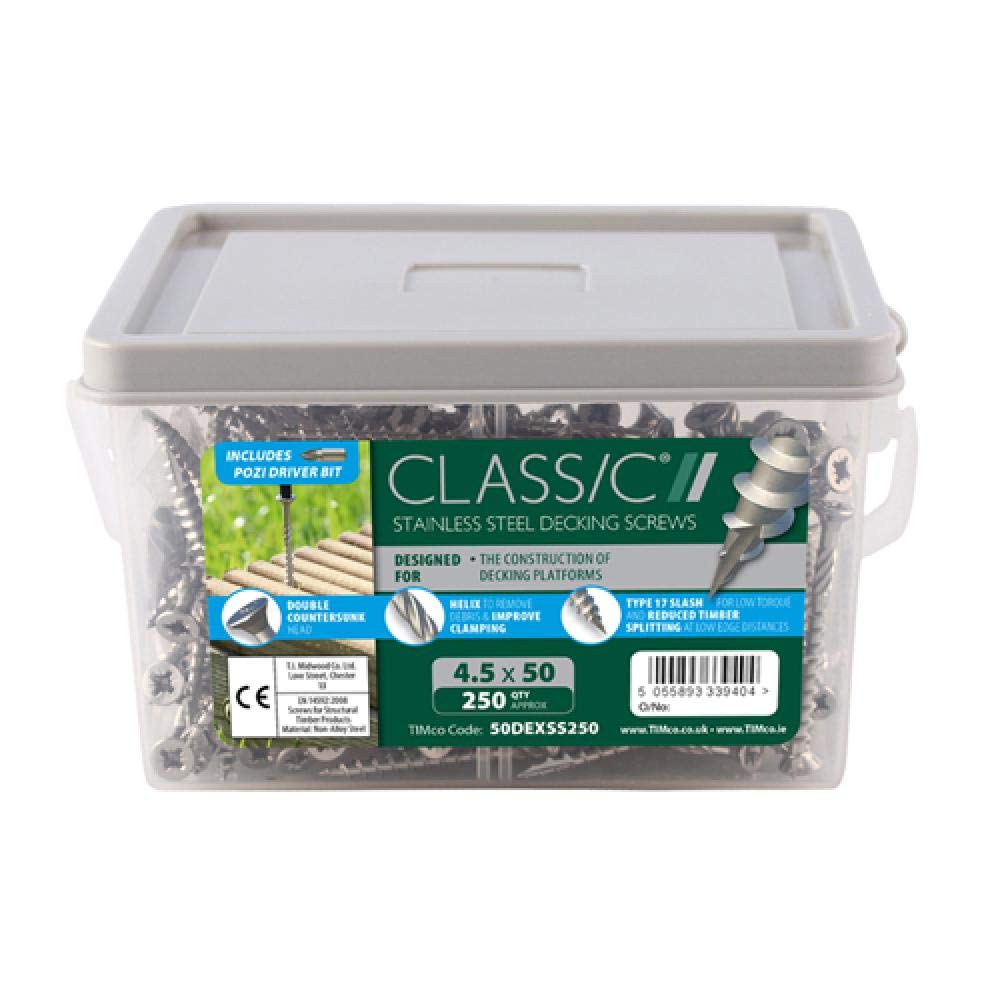 Timco 50DEXSS250Classic Decking Screws - PZ - Double Countersunk - Stainless Steel - 4.5 x 50