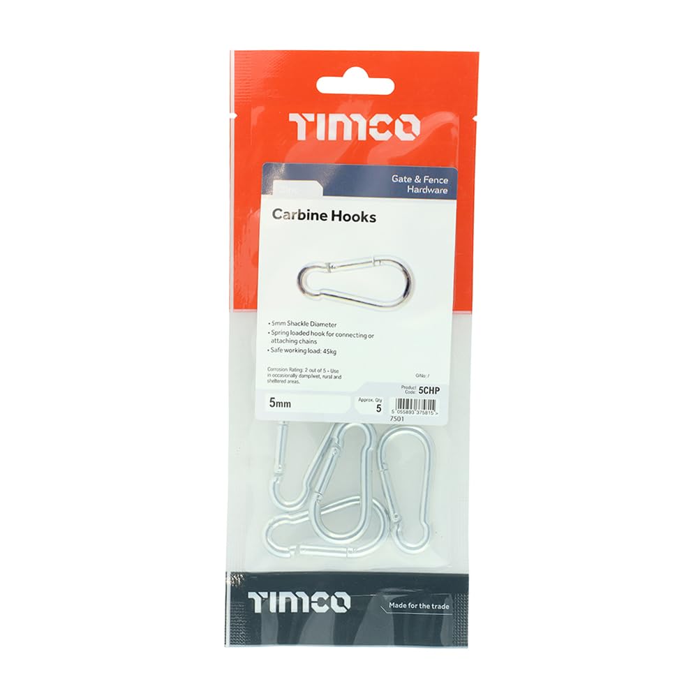Timco - Carbine Hooks - Zinc (Size 5mm - 5 Pieces)